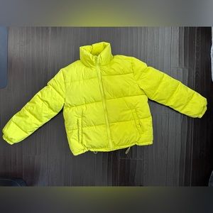Forever 21 Neon Yellow Winter Fall Puffer Jacket L